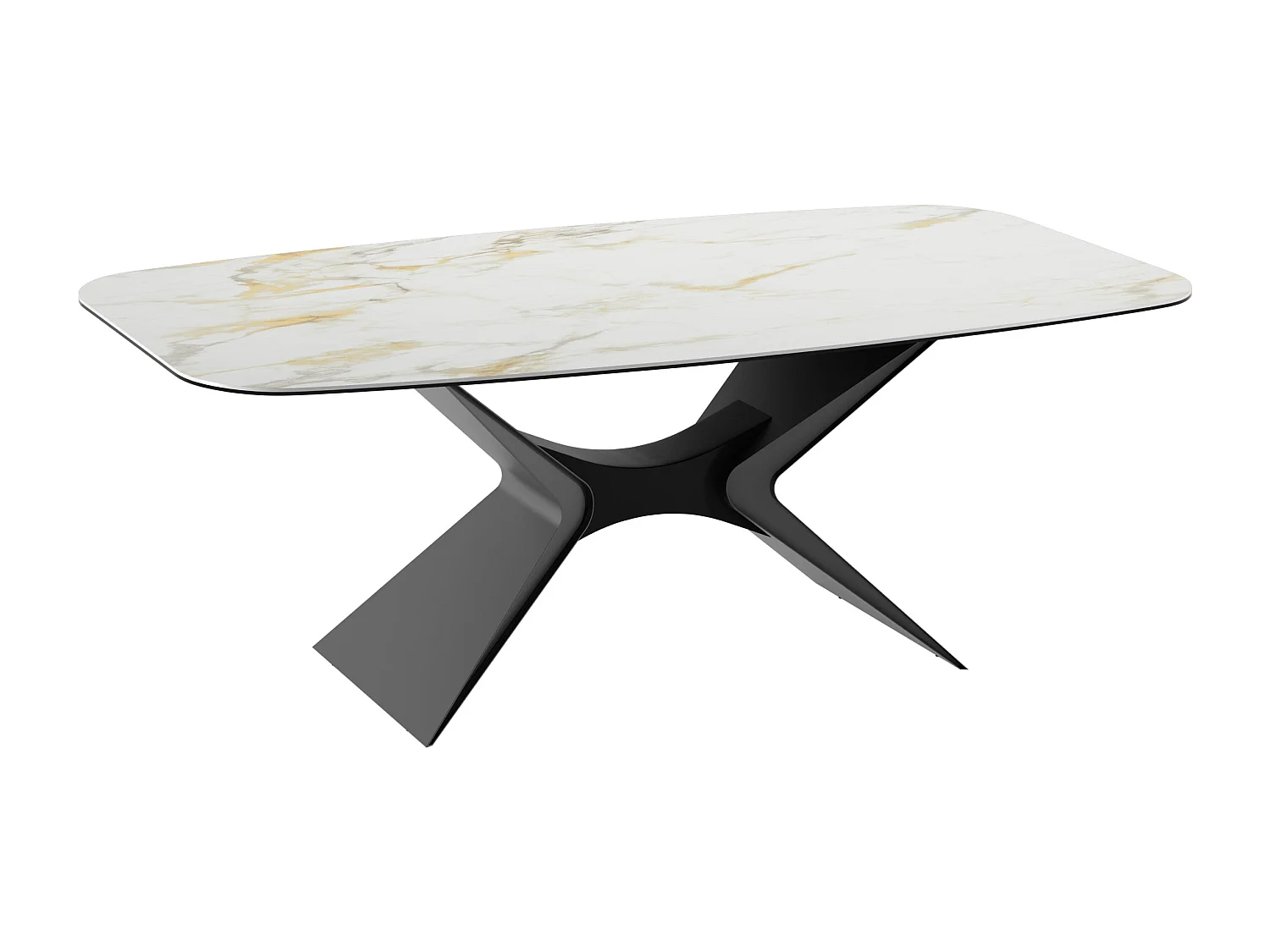 Halo,  Tavolo fisso con top in ceramica su vetro con gambe in metallo verniciato/soft-touch. (110cm X 220cm H. 75cm)| Duzzle