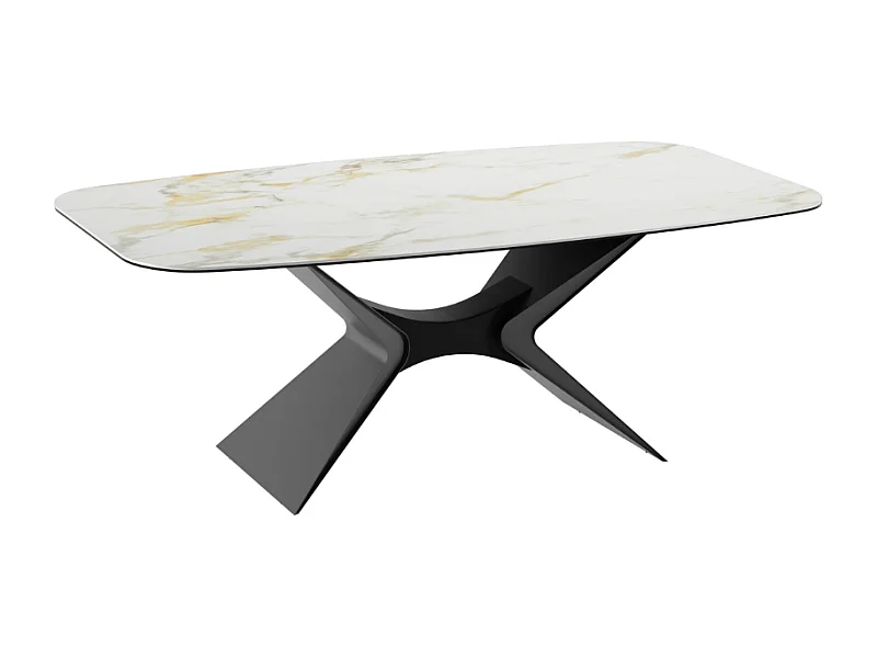 Halo, Tavolo fisso con top in ceramica su vetro Marmo calacatta (110cm X 220cm H. 75cm)