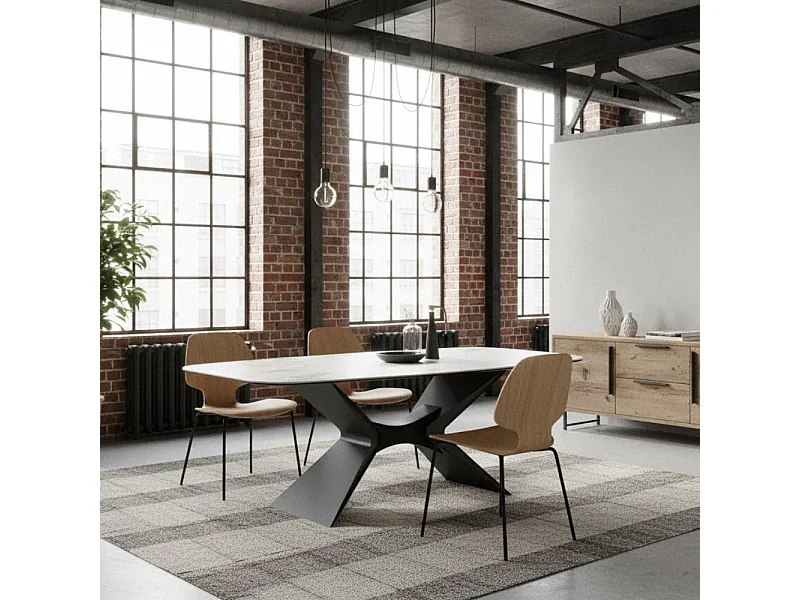 Halo, Tavolo fisso con top in ceramica su vetro Marmo calacatta (110cm X 220cm H. 75cm)