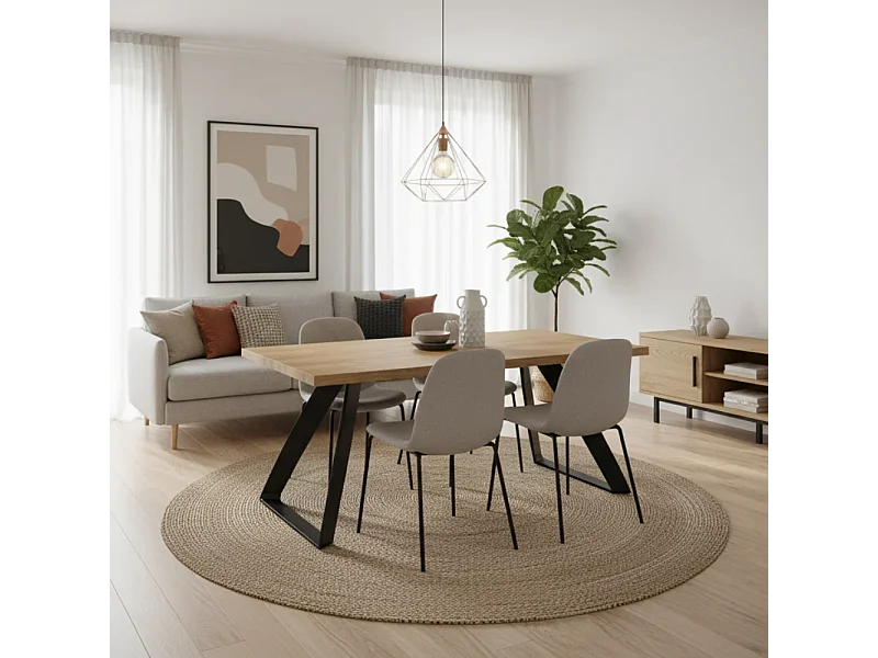 Timber, Tavolo fisso con top Impiallacciato Rovere naturale (90cm X 160cm H. 76cm) Made in Italy