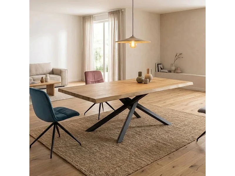 Blake, Tavolo fisso con top Impiallacciato Rovere naturale (90cm X 160cm H. 76cm) Made in Italy