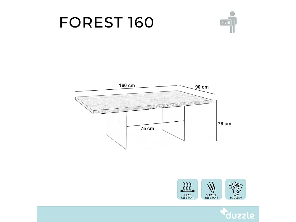 Forest, Tavolo fisso con top Impiallacciato Rovere termocotto (90cm X 160cm H. 76cm) Made in Italy