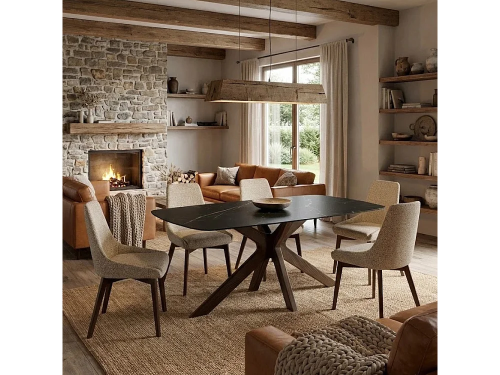 Thiago, Tavolo fisso con top in Ceramica Marmo nero (90cm X 180cm H. 76cm)