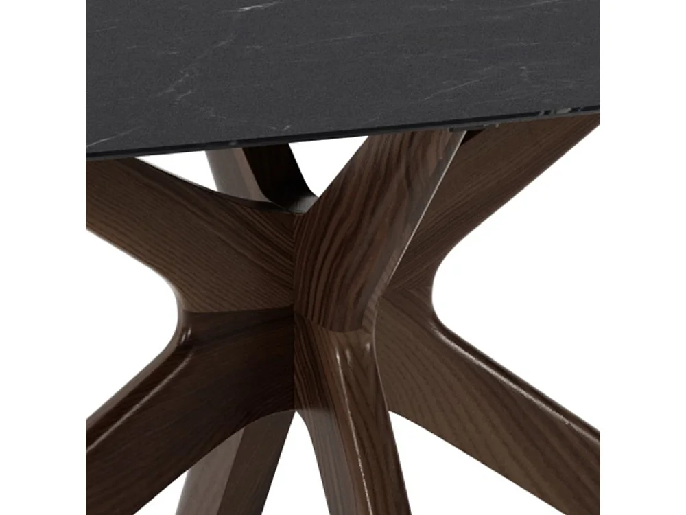 Fester Tisch Thiago 180x90 cm mit schwarzer Marmor-Effekt-Keramikplatte und massivem Walnussfuß, elegantes Design, 8 Plätze