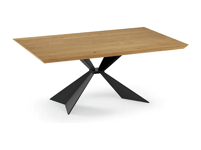 Mesa fija Taurus 160x90 cm en roble natural y metal negro, diseño robusto y elegante, 6 plazas, Made in Italy