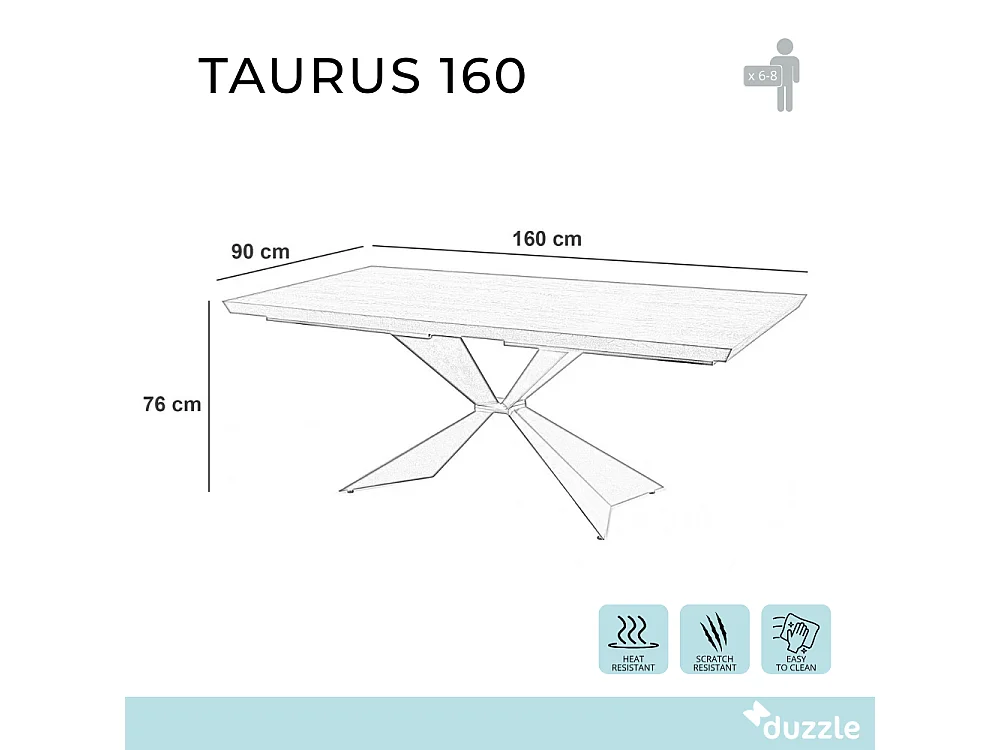 Mesa fija Taurus 160x90 cm en roble natural y metal negro, diseño robusto y elegante, 6 plazas, Made in Italy