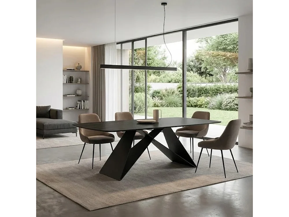 Orion, Tavolo fisso con top in Ceramica Portoro (110cm X 220cm H. 76cm)