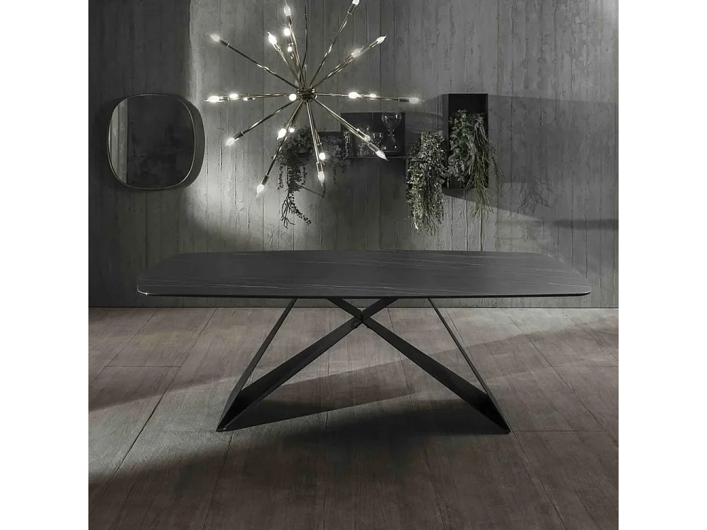 Orion, Tavolo fisso con top in Ceramica Portoro (110cm X 220cm H. 76cm)