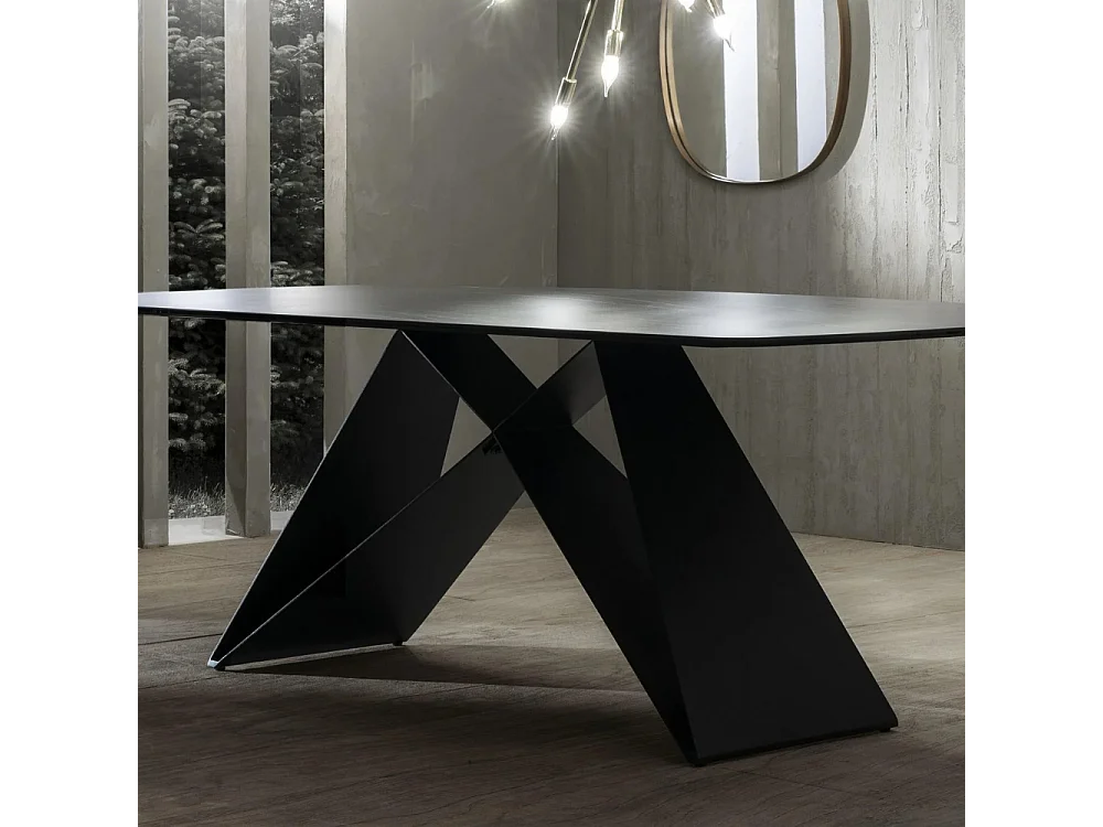 Orion, Tavolo fisso con top in Ceramica Portoro (110cm X 220cm H. 76cm)