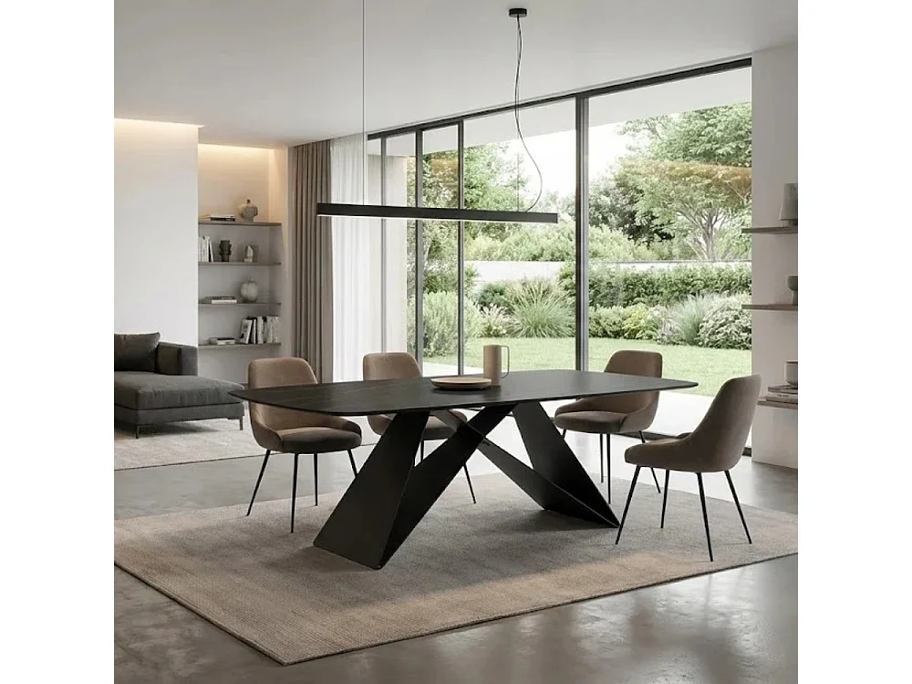 Orion, Tavolo fisso con top in Ceramica Portoro (110cm X 220cm H. 76cm)