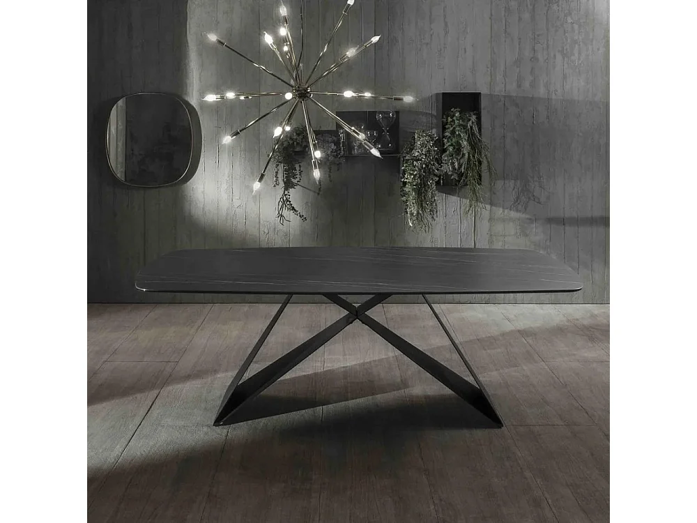 Orion, Tavolo fisso con top in Ceramica Portoro (110cm X 220cm H. 76cm)