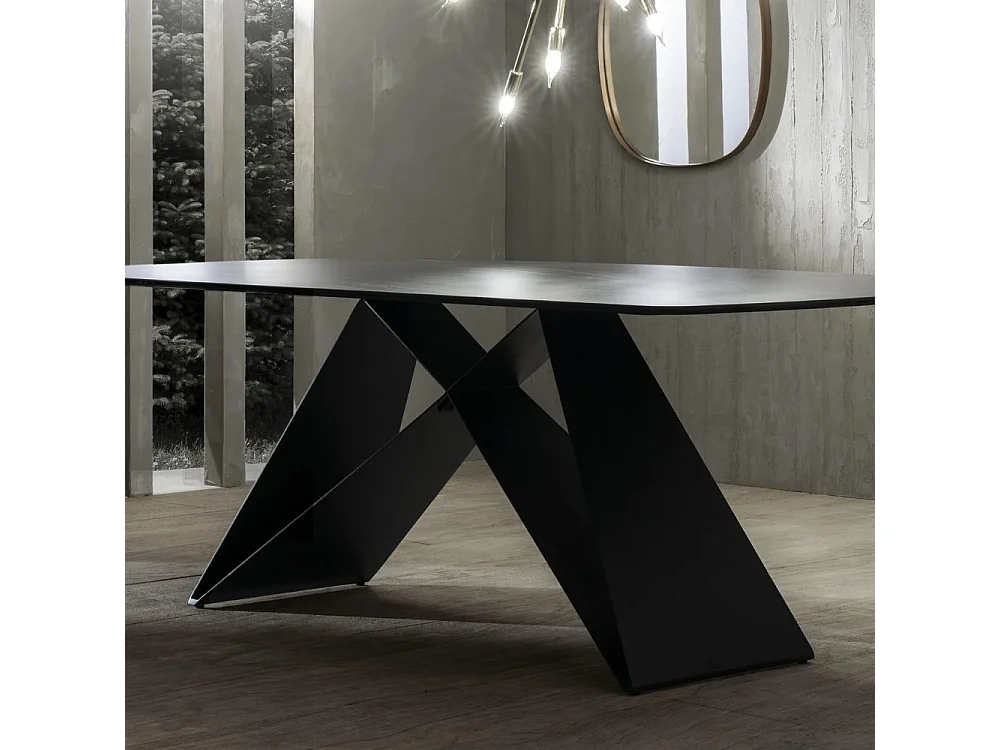 Orion, Tavolo fisso con top in Ceramica Portoro (110cm X 220cm H. 76cm)