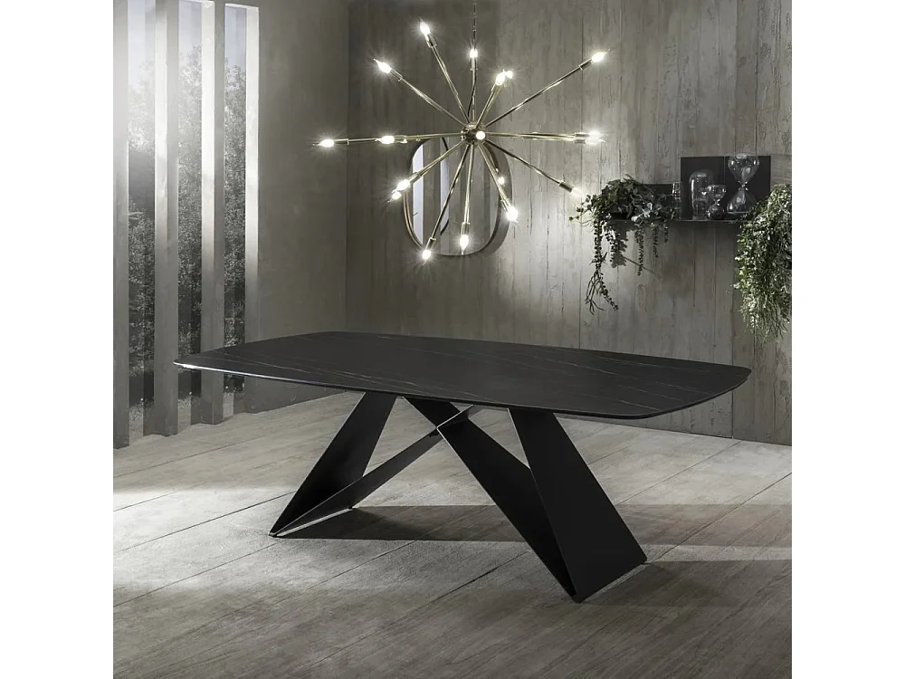 Orion, Tavolo fisso con top in Ceramica Portoro (110cm X 220cm H. 76cm)