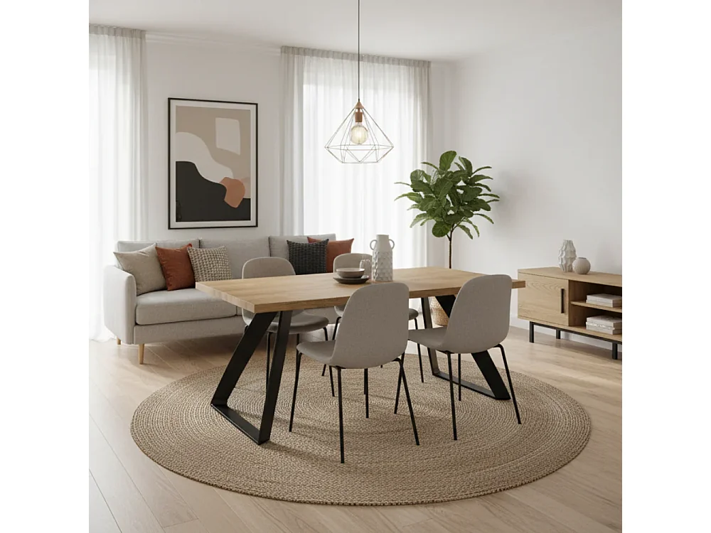 Timber, Tavolo fisso con top Impiallacciato Rovere naturale (100cm X 200cm H. 76cm) Made in Italy