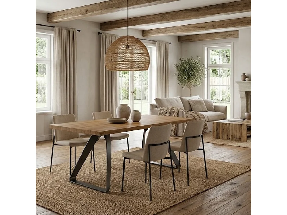 Timber, Tavolo fisso con top Impiallacciato Rovere naturale (100cm X 200cm H. 76cm) Made in Italy