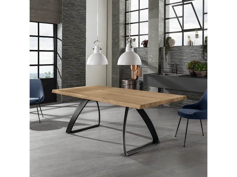 Timber, Tavolo fisso con top Impiallacciato Rovere naturale (100cm X 200cm H. 76cm) Made in Italy