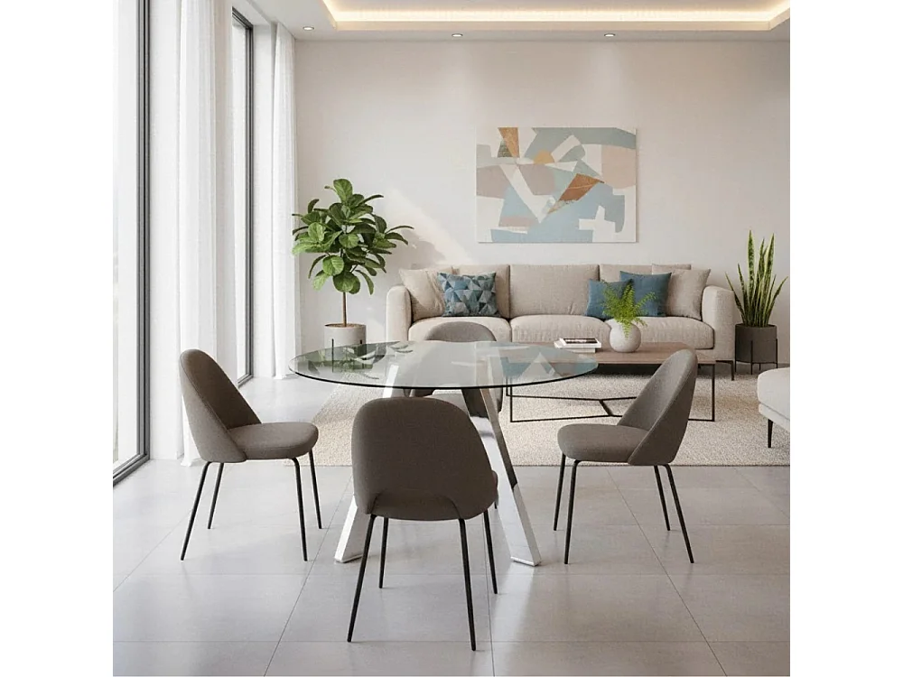Louvre, Tavolo fisso con top in Vetro temperato (120cm X 120cm H. 75cm)