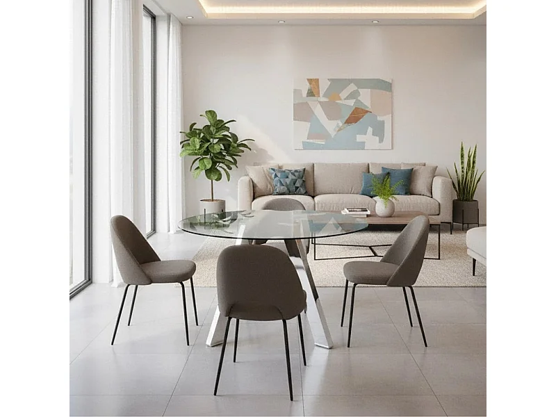 Louvre, Tavolo fisso con top in Vetro temperato (120cm X 120cm H. 75cm)