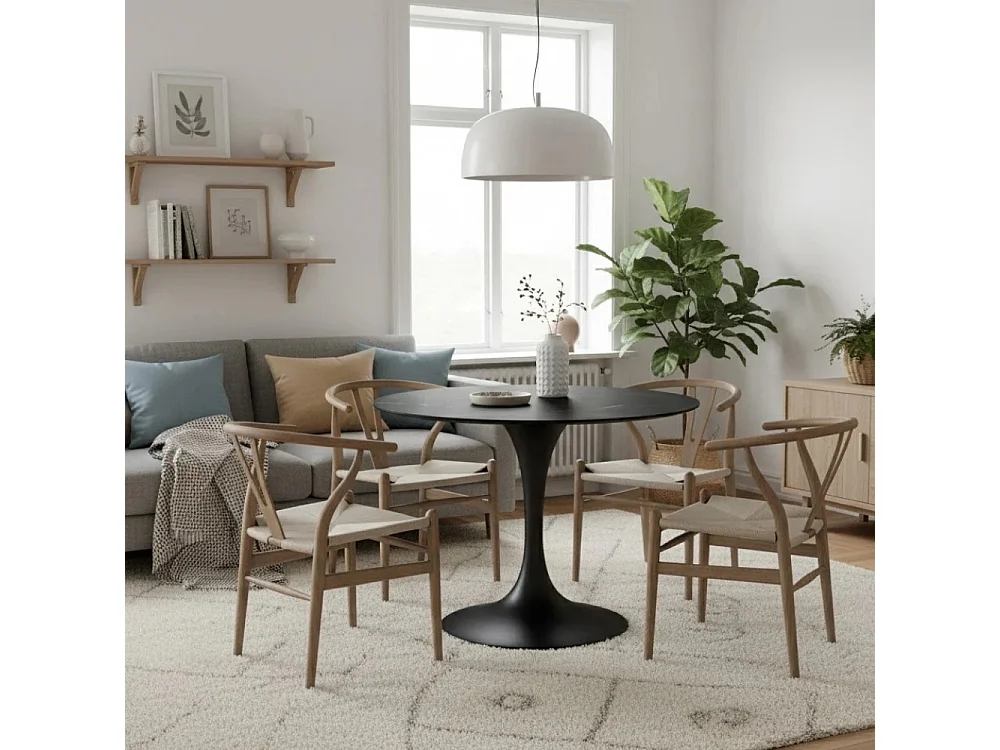 Circe, Tavolo fisso con top in ceramica Marmo nero (100cm X 100cm H. 76cm)