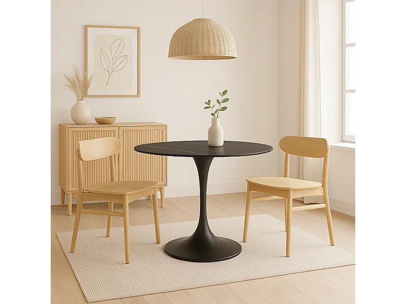 Circe, Tavolo fisso con top in ceramica Marmo nero (100cm X 100cm H. 76cm)