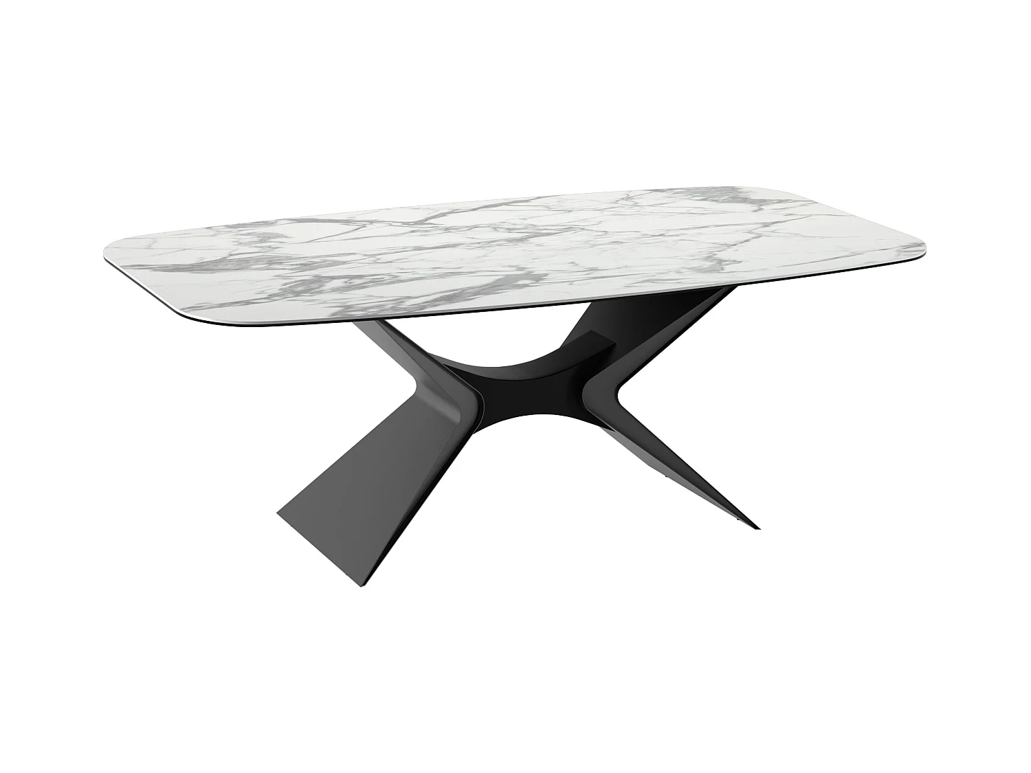 Halo,  Tavolo fisso con top in ceramica su vetro con gambe in metallo verniciato/soft-touch. (110cm X 220cm H. 75cm)| Duzzle