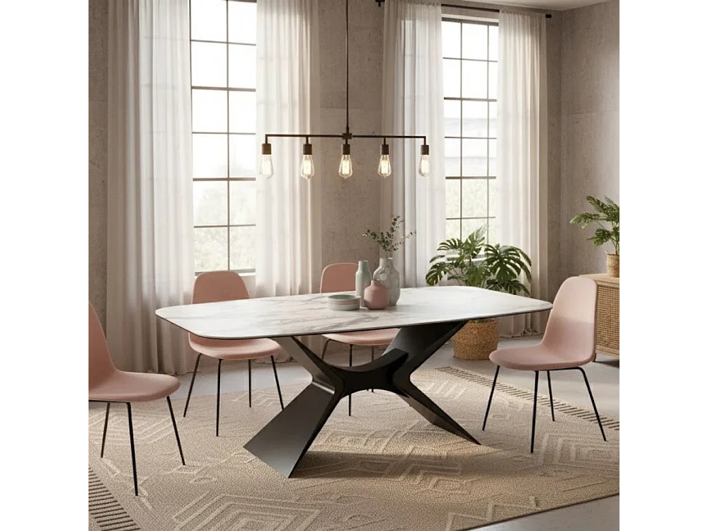 Halo, Tavolo fisso con top in ceramica su vetro Marmo bianco (110cm X 220cm H. 75cm)