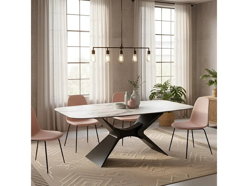 Halo, Tavolo fisso con top in ceramica su vetro Marmo bianco (110cm X 220cm H. 75cm)