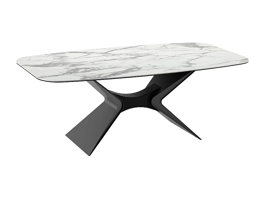 Halo, Tavolo fisso con top in ceramica su vetro Marmo bianco (110cm X 220cm H. 75cm)