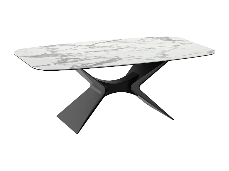 Halo, Tavolo fisso con top in ceramica su vetro Marmo bianco (110cm X 220cm H. 75cm)