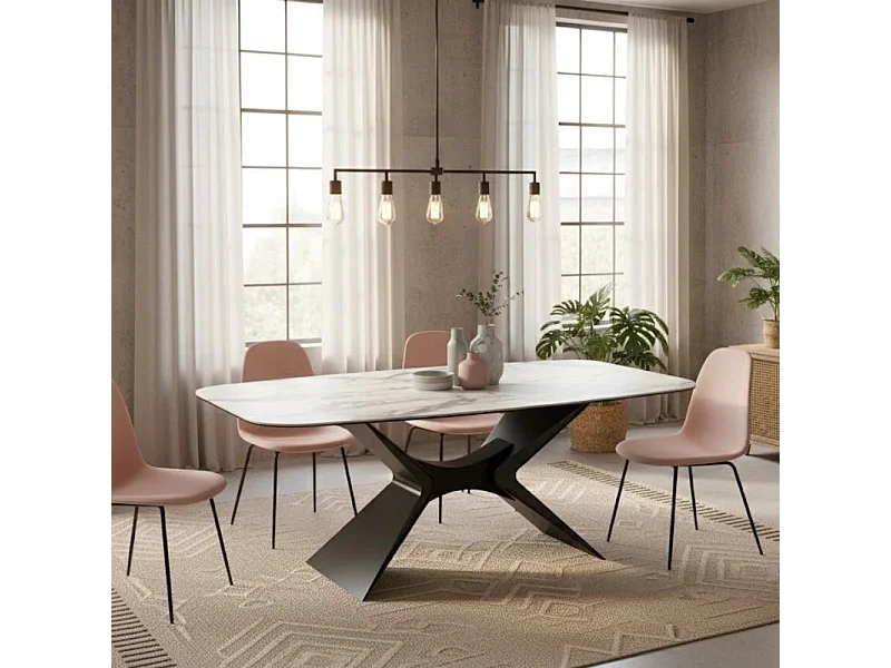 Halo, Tavolo fisso con top in ceramica su vetro Marmo bianco (110cm X 220cm H. 75cm)