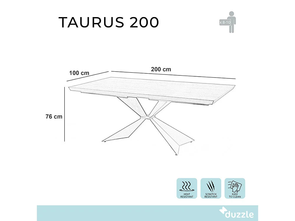 Mesa fija Taurus 200x100 cm en roble natural y metal negro, diseño robusto y elegante, 8 plazas, Made in Italy
