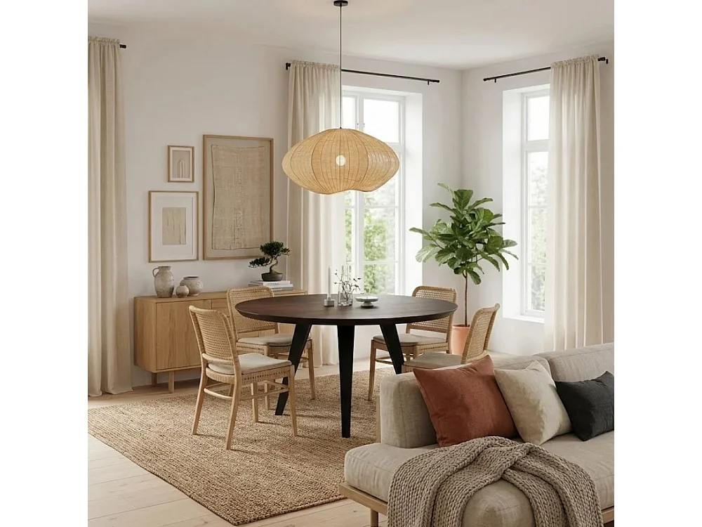 Leo, Tavolo fisso con top Impiallacciato Rovere termocotto (0cm X Diam 130cm H. 76cm) Made in Italy