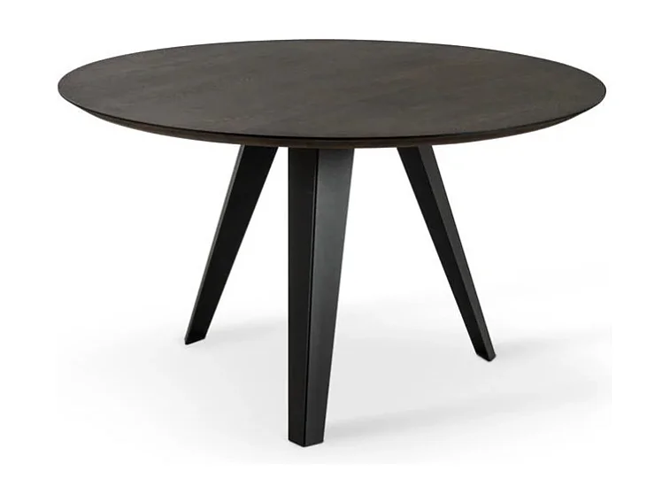 Mesa redonda fija Leo en roble termocotto y metal negro, 130 cm, diseño moderno, 6 plazas, Made in Italy