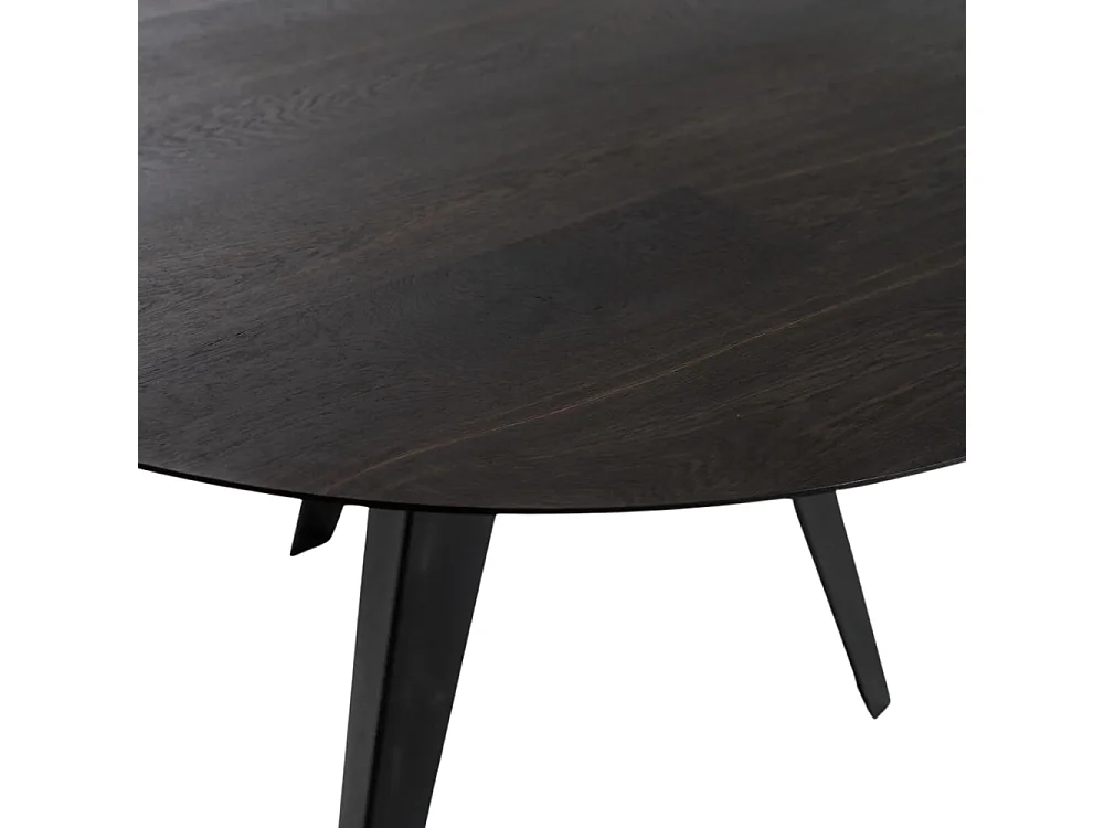Mesa redonda fija Leo en roble termocotto y metal negro, 130 cm, diseño moderno, 6 plazas, Made in Italy