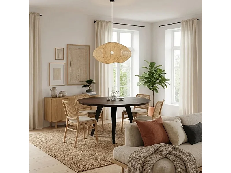 Leo, Tavolo fisso con top Impiallacciato Rovere termocotto (0cm X Diam 130cm H. 76cm) Made in Italy