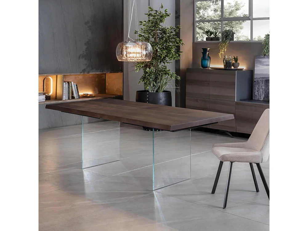 Forest, Tavolo fisso con top Impiallacciato Rovere termocotto (100cm X 200cm H. 76cm) Made in Italy