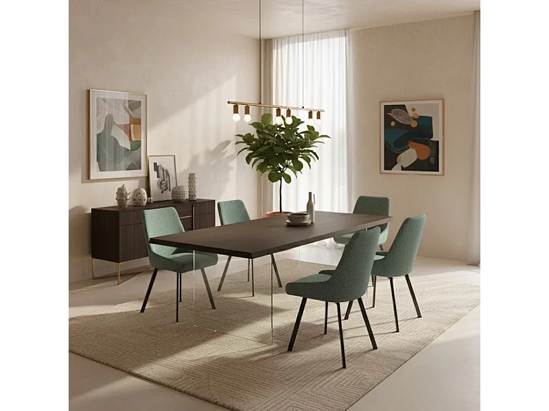 Forest, Tavolo fisso con top Impiallacciato Rovere termocotto (100cm X 200cm H. 76cm) Made in Italy