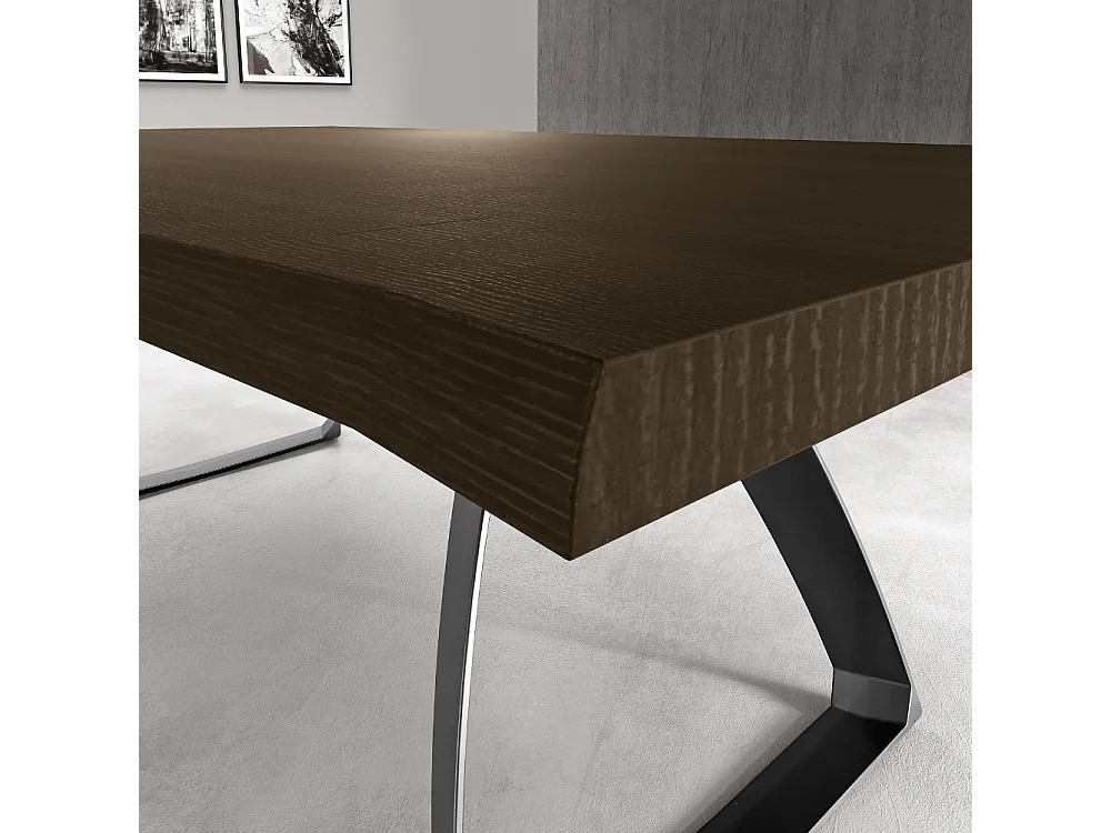 Timber, Tavolo fisso con top Impiallacciato Rovere termocotto (90cm X 160cm H. 76cm) Made in Italy