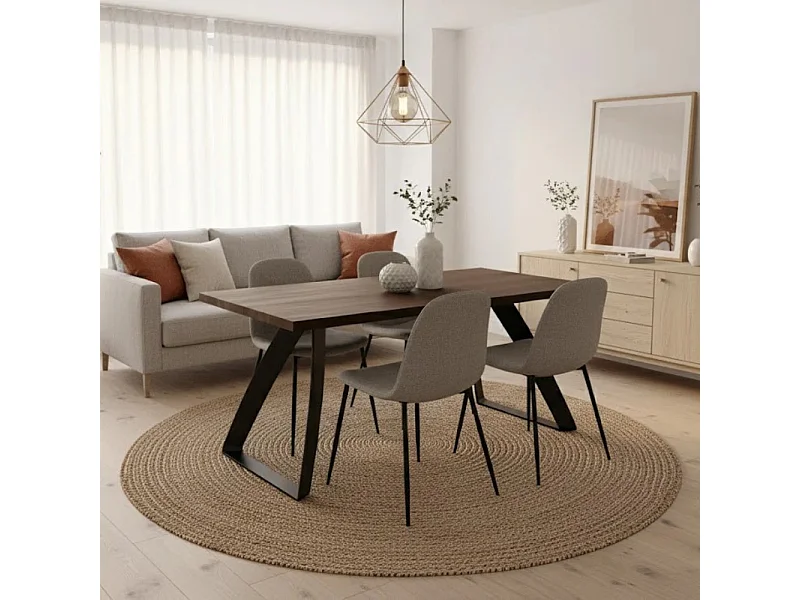 Timber, Tavolo fisso con top Impiallacciato Rovere termocotto (90cm X 160cm H. 76cm) Made in Italy