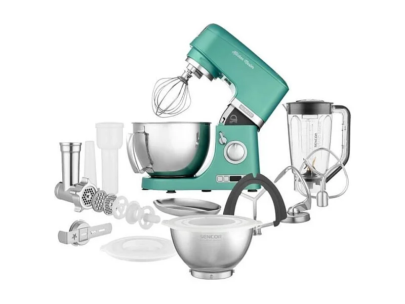 Robot Pastelero Sencor STM 7871GR - Potente Motor 1000W, Bol de Acero Inoxidable 4,5L, Batidora Tritan 1,5L, Picadora de Carne, Accesorios Completos