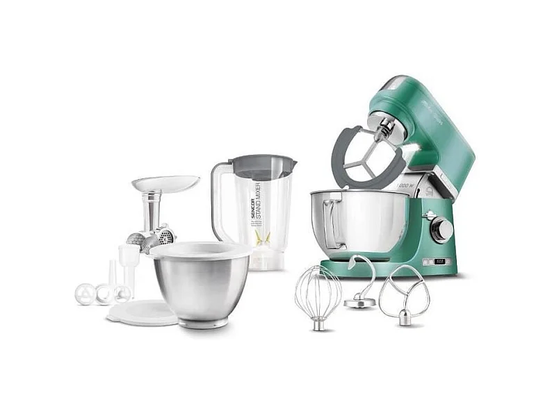 Robot Pastelero Sencor STM 7871GR - Potente Motor 1000W, Bol de Acero Inoxidable 4,5L, Batidora Tritan 1,5L, Picadora de Carne, Accesorios Completos