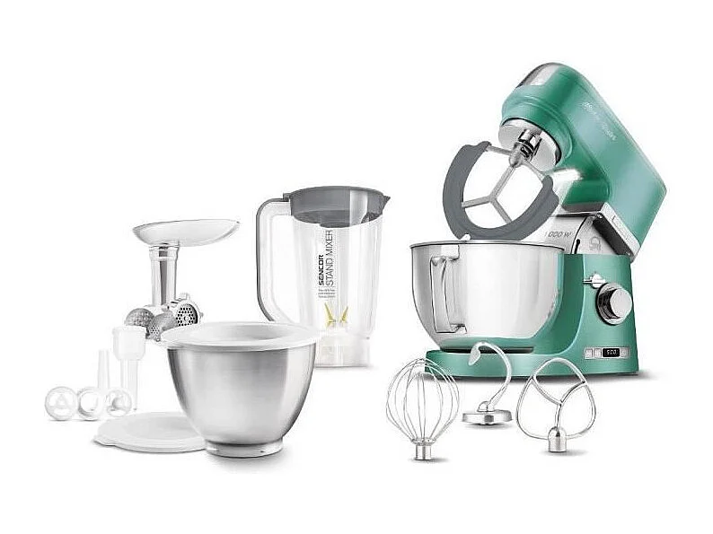 Robot da Cucina Sencor STM 7871GR - Potente Motore da 1000W, Ciotola in Acciaio Inox da 4,5L, Frullatore Tritan da 1,5L, Tritacarne, Accessori Completi