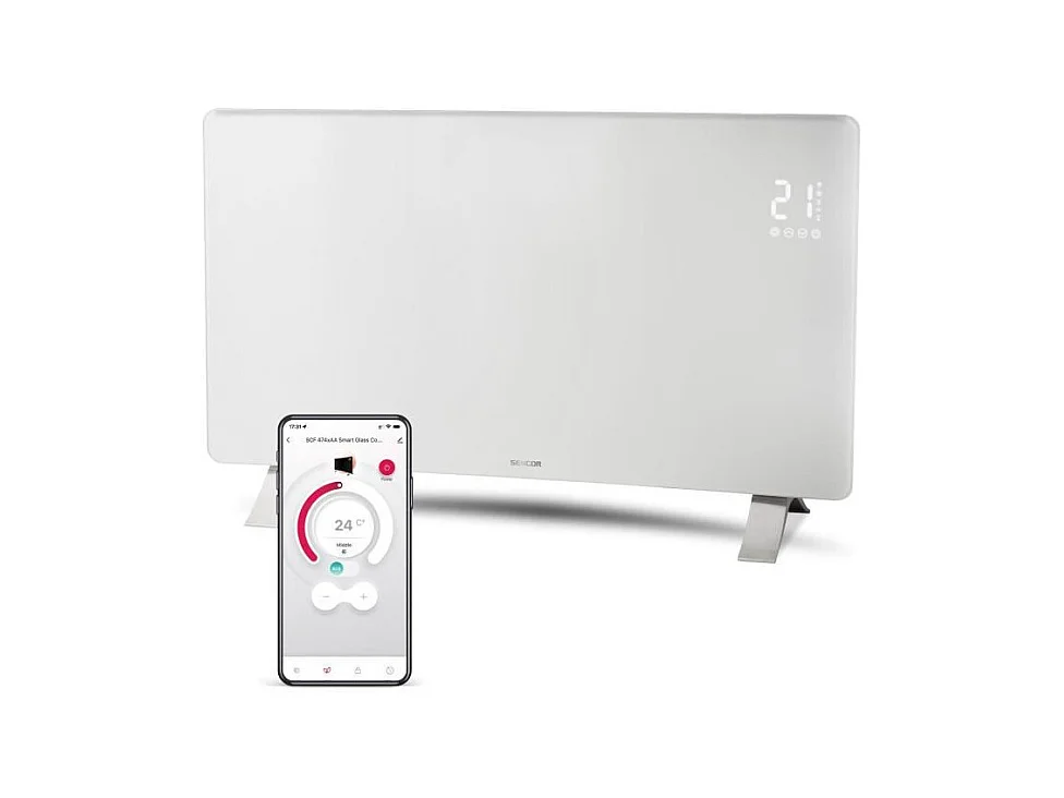 Radiateur intelligent Wi-Fi en verre - SENCOR - SCF 4740WH - 2400 W - 2 niveaux - Thermostat - Blanc