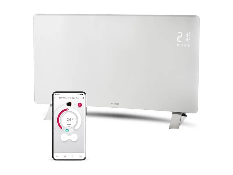Radiateur intelligent Wi-Fi en verre - SENCOR - SCF 4740WH - 2400 W - 2 niveaux - Thermostat - Blanc