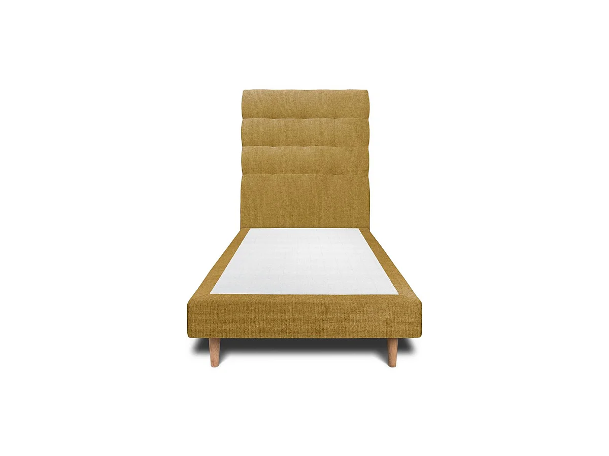 Lit 90x190cm avec tête de lit capitonnée tissu et sommier tapissier jaune - Hauteur totale : 29cm