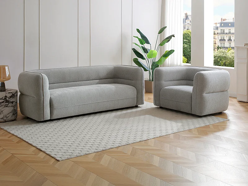 Canapé 3 places et un fauteuil en tissu chenille gris TALIENA