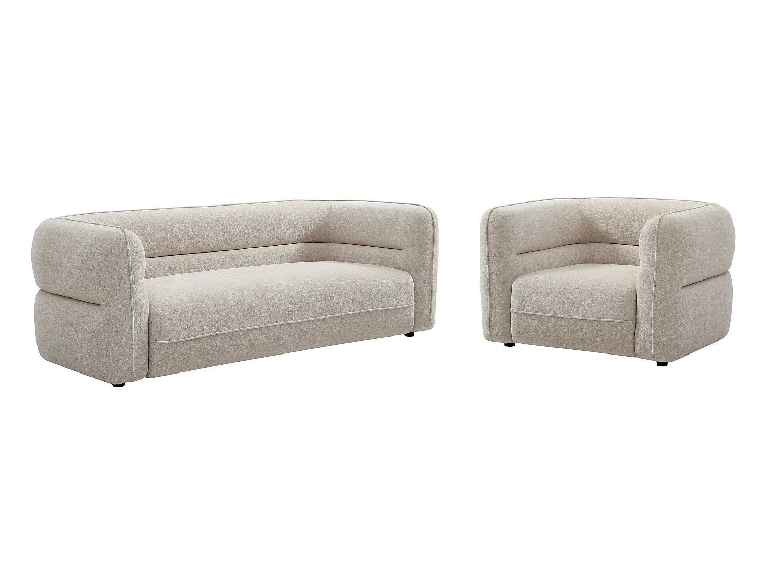 Canapé 3 places et un fauteuil en tissu chenille beige TALIENA