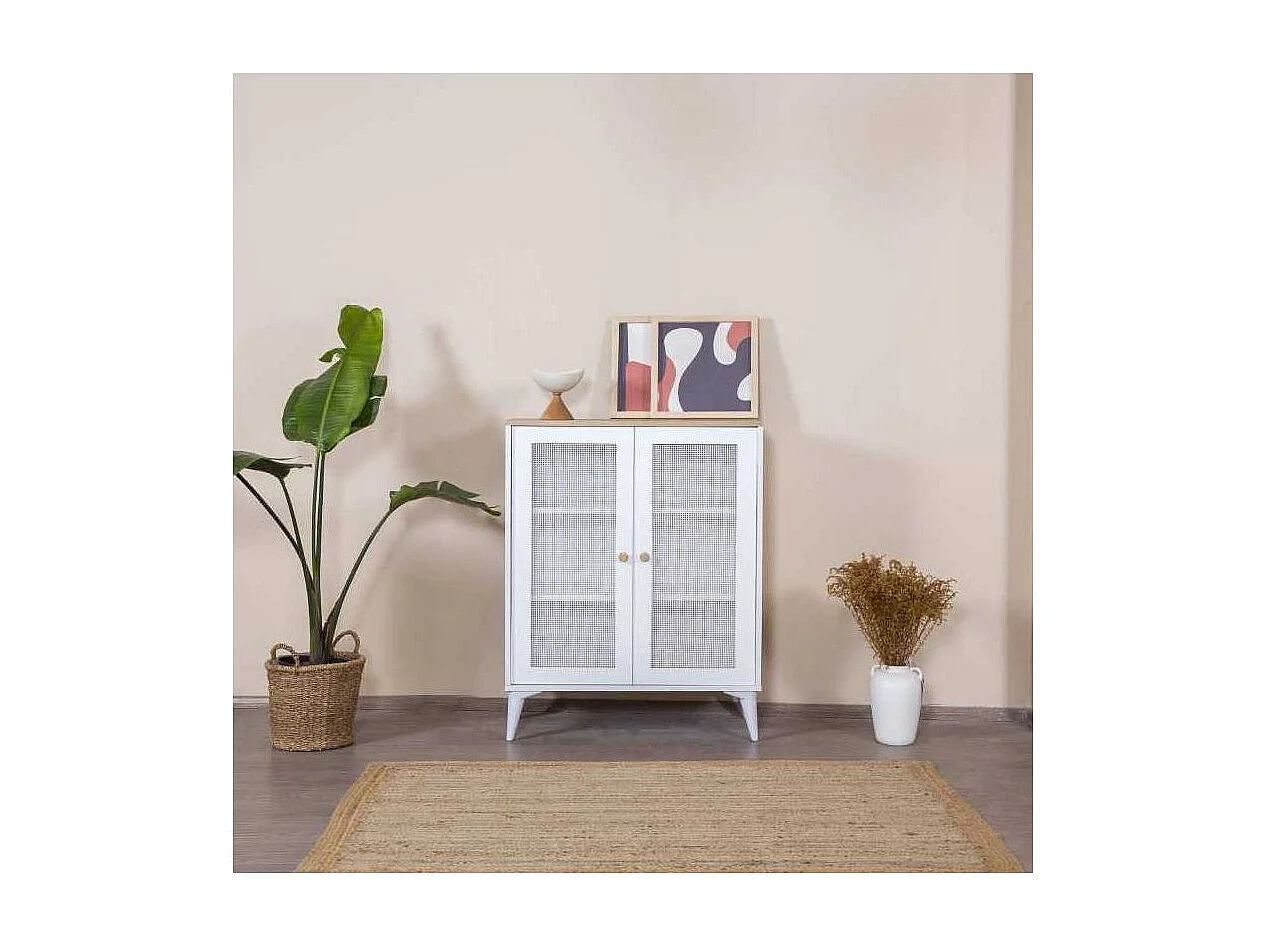 Aparador – 90 cm x 105 cm x 41 cm – Branco e Carvalho – MDF e Madeira de Carvalho