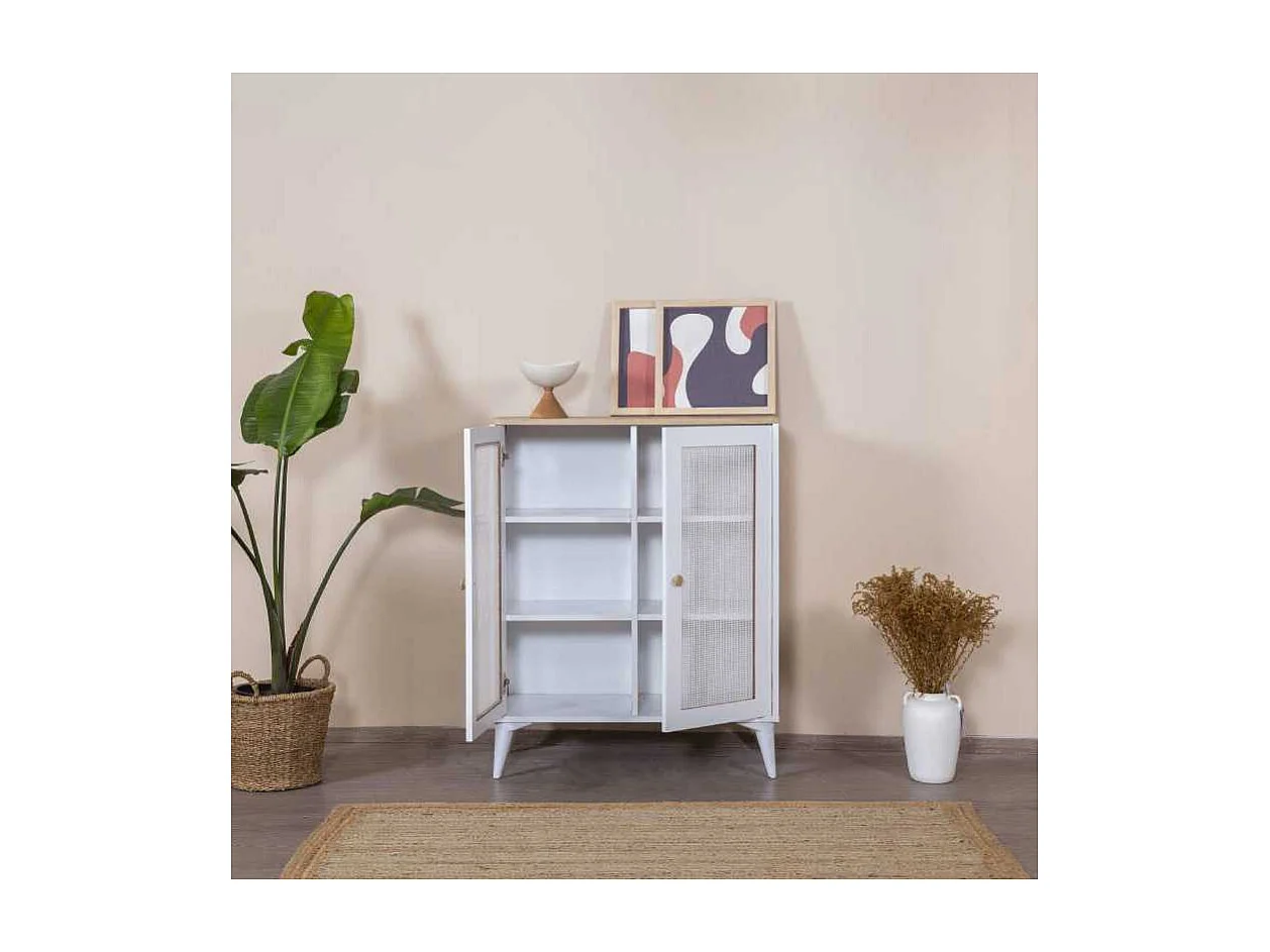 Aparador – 90 cm x 105 cm x 41 cm – Branco e Carvalho – MDF e Madeira de Carvalho