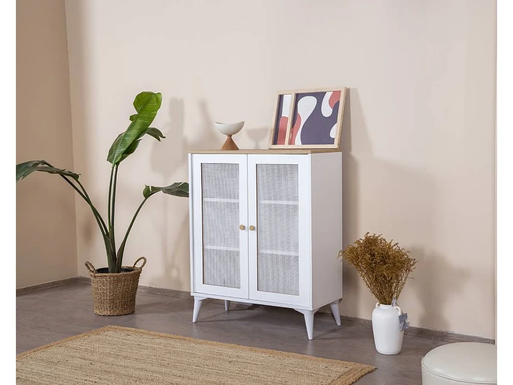 Aparador – 90 cm x 105 cm x 41 cm – Branco e Carvalho – MDF e Madeira de Carvalho